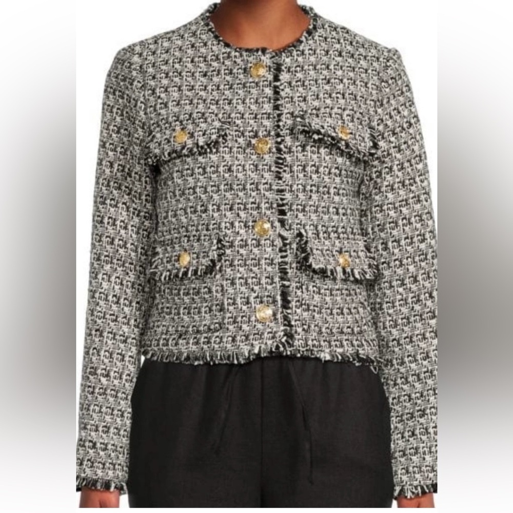 Joie Tweed Black and White Button Up Fringe Blazer - NWOT - Medium